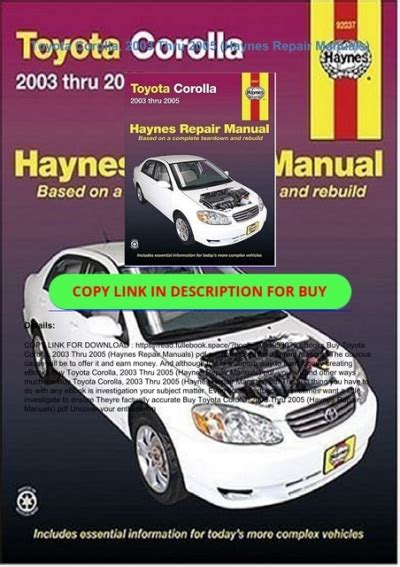Download Toyota Corolla 2003 Thru 2005 Haynes Repair Manuals