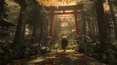 Download Wallpaper Monk Stage Japan Falling Leaves Sunny Day In