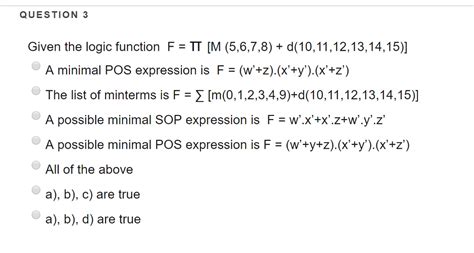 Solved QUESTION Given The Logic Function F X Z W X Z Chegg Com