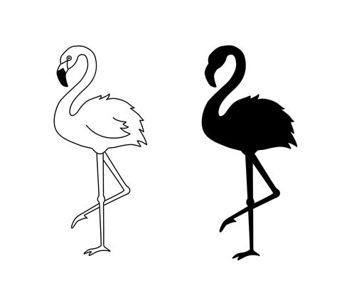 Vector Illustration Of Flamingo In Outline Style Is Isolated On White