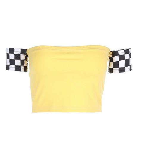 Checkerboard And Yellow Crop Top Crop Tops Crop Tops Women Crop Shirt