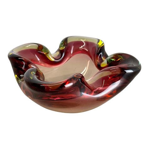 Large Murano Glass Multi Color Bowl Element Shell Ashtray Murano