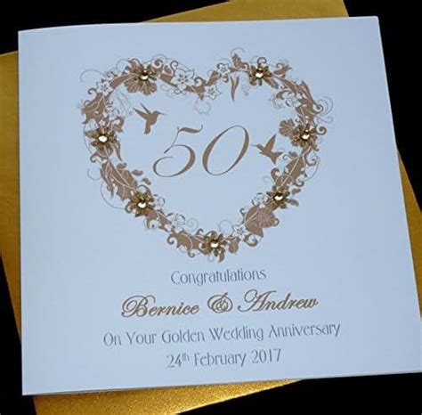 Handmade Personalised Golden 50th Wedding Anniversary Heart Card