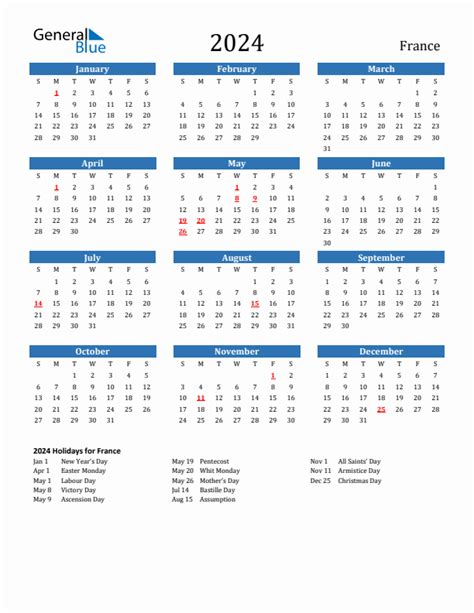 2024 France Calendar With Holidays