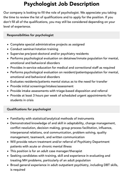 Psychologist Job Description Velvet Jobs
