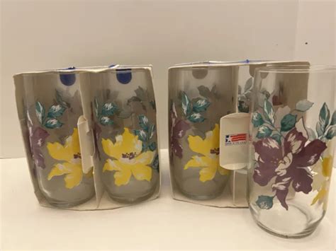 vintage libbey floral drinking glasses set of 8 tumblers 24 ounce 7” tall 55 00 picclick