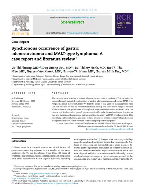 Pdf Synchronous Occurrence Of Gastric Adenocarcinoma And Malt Type