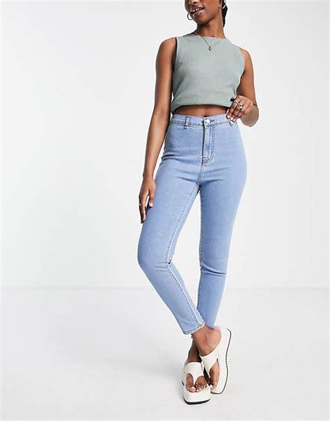 Dtt Chloe High Waisted Disco Stretch Skinny Jeans In Light Wash Blue Asos