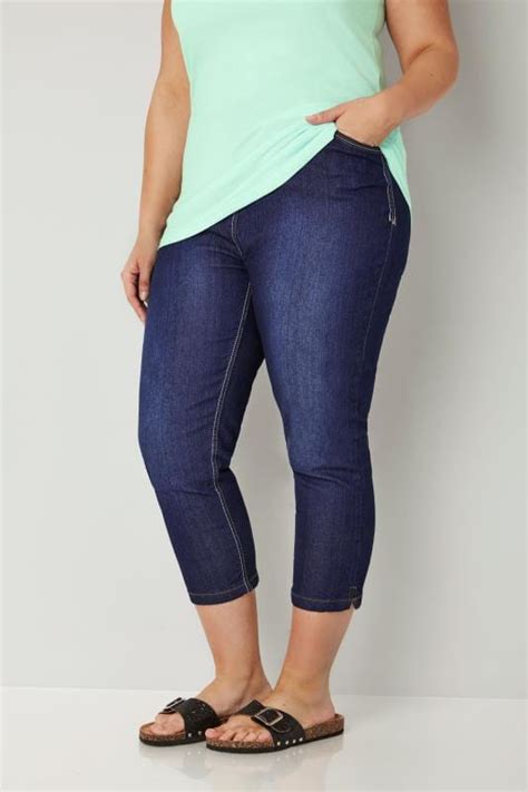 Indigo Blue Cropped Denim Jeans Plus Size 16 To 36