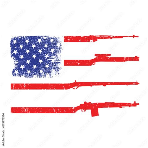 Vintage Gun Rifles American Flag Design Svg Graphic Stock Illustration