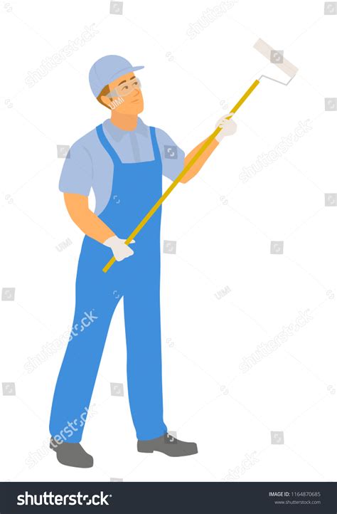 Painter Man Painting Wall Paint Roller Stock Vector Royalty Free