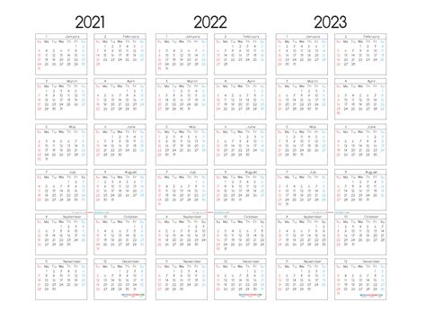 Free Printable 3 Year Calendar 2021 To 2023