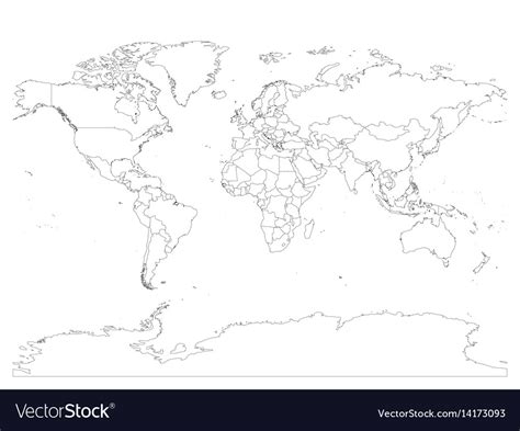 World Map With Country Borders Thin Black Outline Vector Image