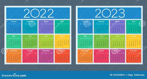 Calendario Colorato Per Il 2022 E Il 2023 La Settimana Inizia Domenica