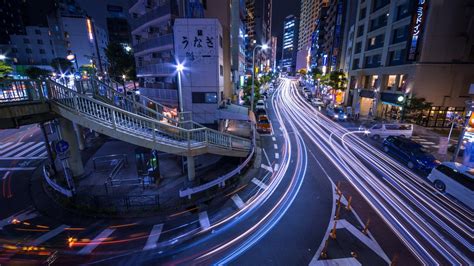 Japan City Street Cityscape Night Road Long Exposure Evening