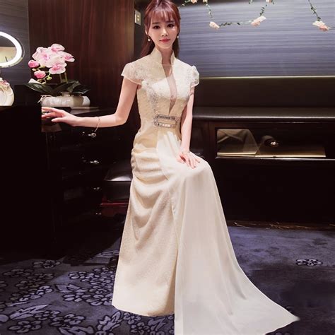 Buy White Lace Embroidered Cheongsam Sexy Evening