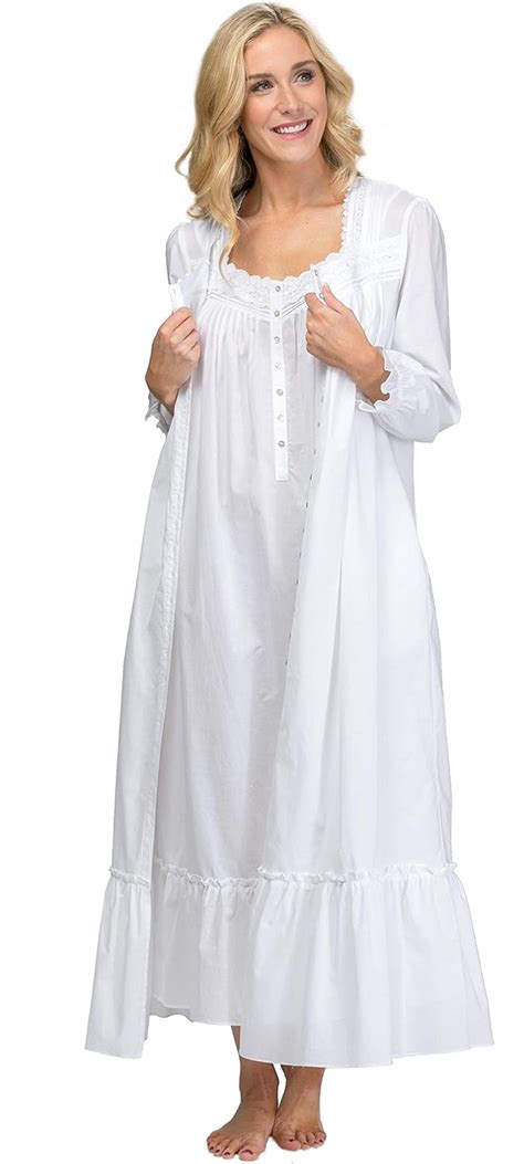 Eileen West Peignoir Set Cotton Sleeveless Gown And Robe In White
