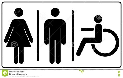 Vector Mens And Womens Disabled Restroom Signage Set Stock