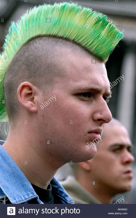 Shopping with us, you will get the best deal with customized products. Young man with green Mohican hair style Stock Photo ...