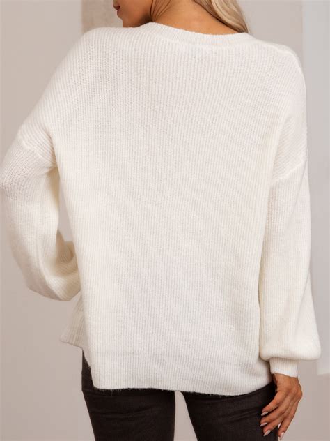 White Crew Neck Paneled Sweet Cotton Blend Sweaters Stylewe