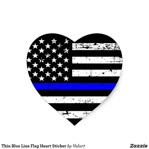 Thin Blue Line Flag Heart Sticker Blue Line Flag Thin