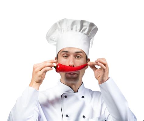 Premium Photo Funny Portrait Of A Chef With A Red Pepper Moustache
