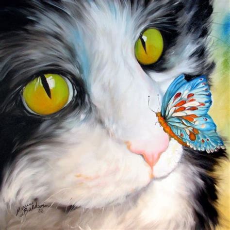 Marcia Baldwin Cat And Butterfly Watercolor Painting Art