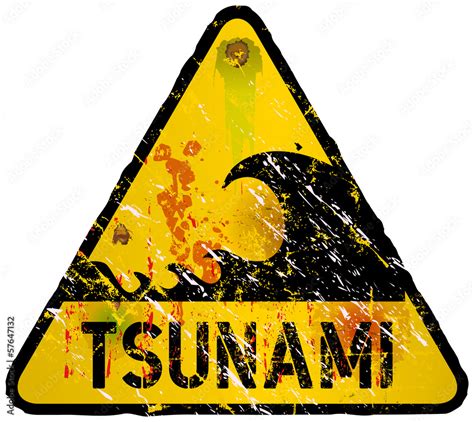 Tsunami Warning Sign Heavy Weathered Vector Eps 10 Stock Vector