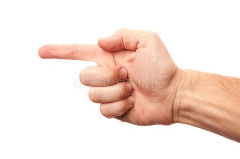 Right Male Hand With Index Finger Showing Left Direction Stock Photo