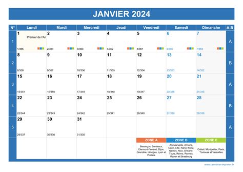 Calendrier 2024 à Imprimer Gratuit