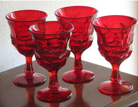 Vintage Fostoria Argus Ruby Red Water Goblets Set Of 4 Etsy
