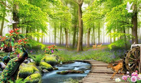Beautiful Nature Forest Park 3d Home Interior Wallpaper With Tree