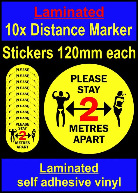 Laminated 10 Social Distancing Stickers Please Stay 2 Metres Apart Floor Decal Add Fx