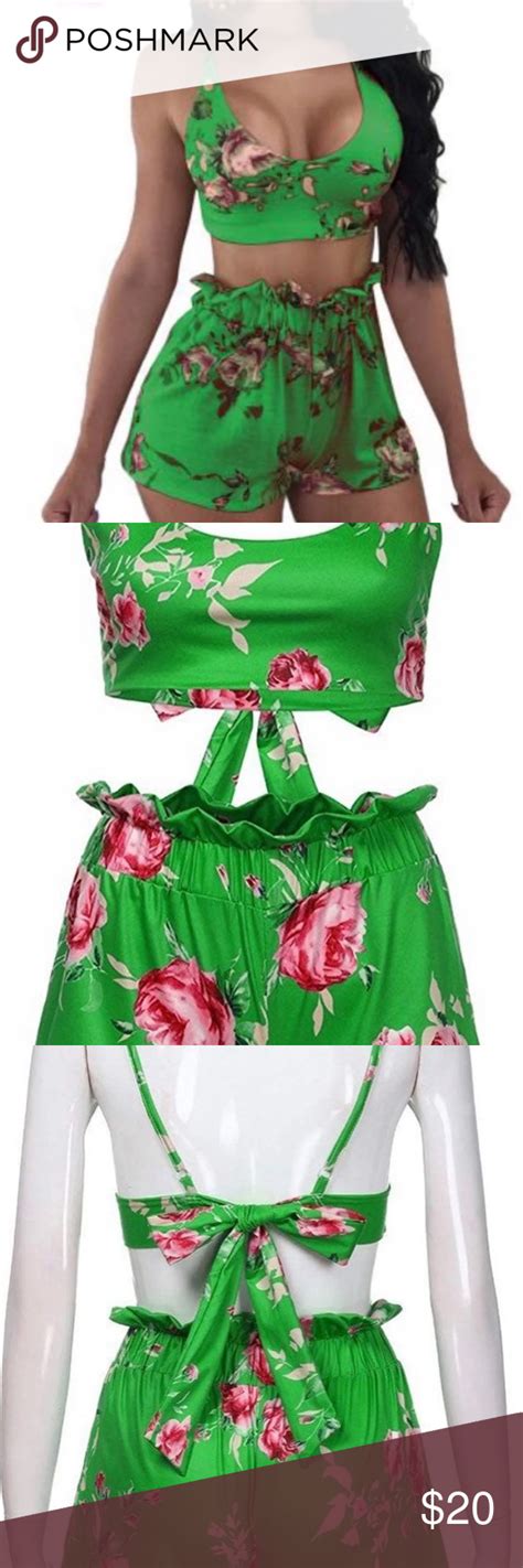 Green Floral Two Piece Set Floral Two Piece Fashion Two Piece Skirt Set