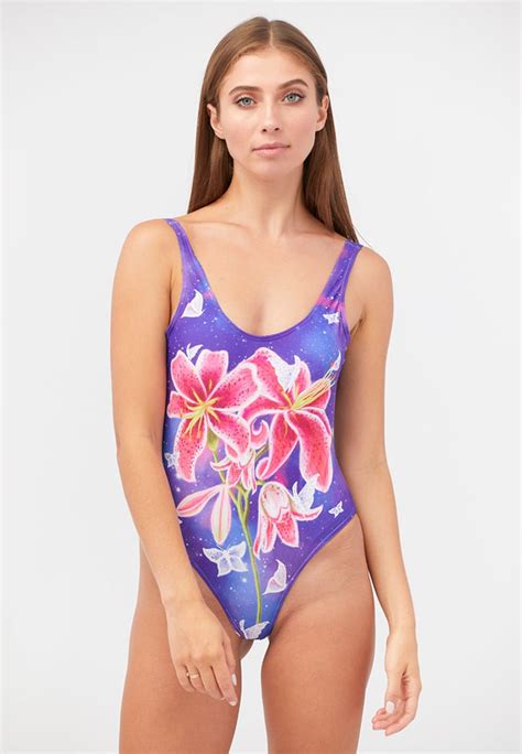 Purple Swimsuit Bodysuit Bikini Floral Swimsuit One Piece Etsy