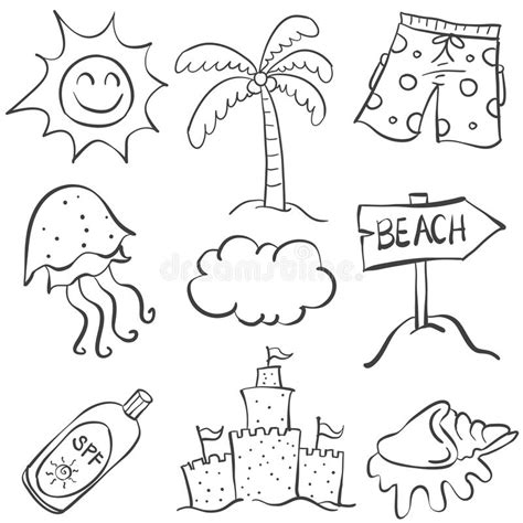 Doodle Of Element Summer Object Collection Stock Vector Illustration
