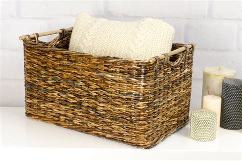 Large Rectangular Wicker Storage Basket With Label And Bamboo Etsy