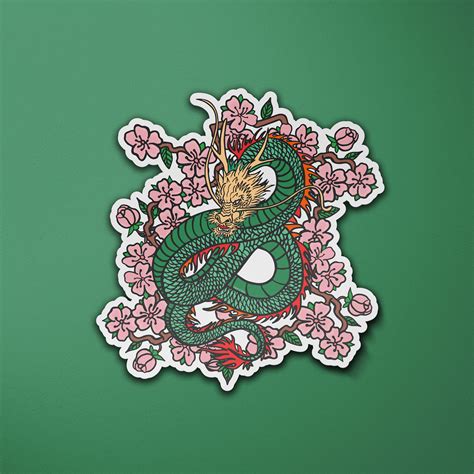 Cherry Blossom Dragon Vinyl Sticker Japanese Dragon Tattoo Etsy Uk