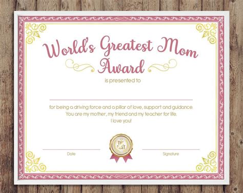Worlds Greatest Mom Award Print Download Digital File Etsy In 2023