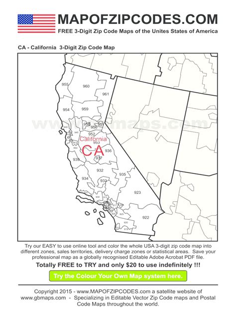 California 3 Digit Zip Code Map Fill Online Printable Fillable