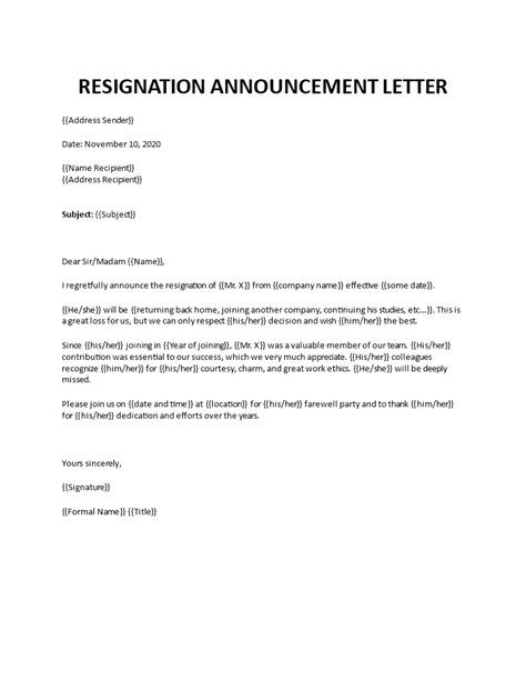 Resignation Announcement Letter