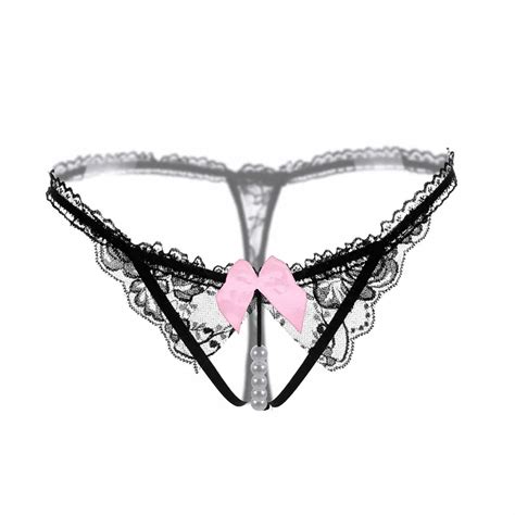 ben xi high quality sexy underwear women thong bow lace crotchless intimates sexy panties briefs