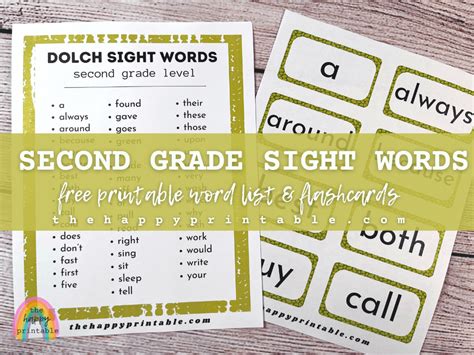 Second Grade Dolch Sight Word Flashcards The Happy Printable
