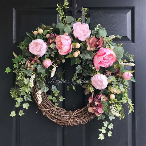 Spring Wreath For Front Door Peony Wreath French Country Etsy