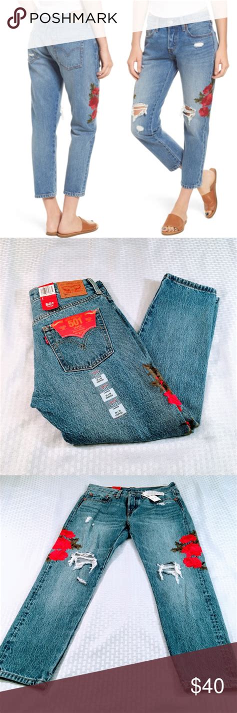 Nwt Levis 501 Tapered Cropped And Embroidered Jeans Embroidered Jeans