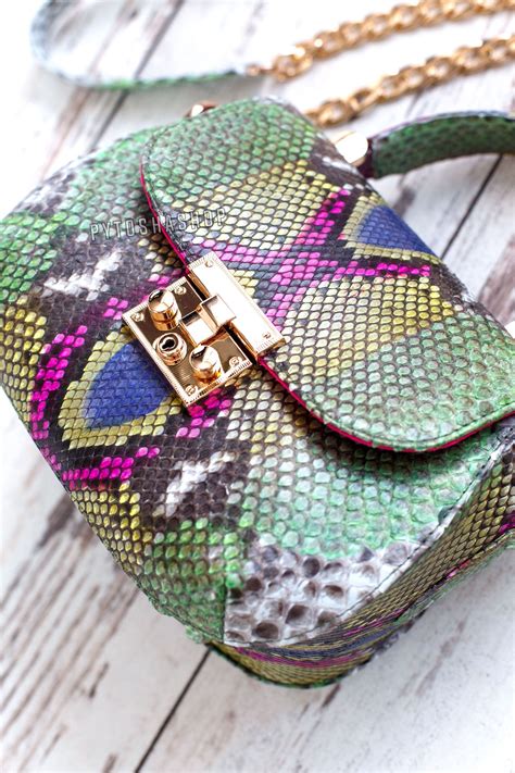 Green Designer Snakeskin Bag For Women Top Handle Genuine Python
