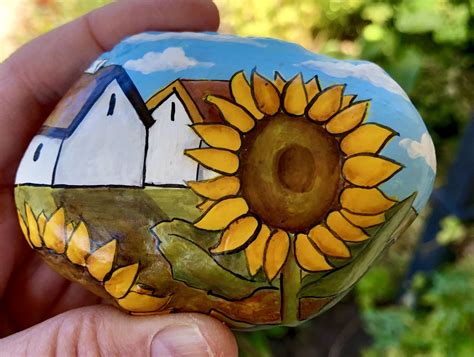 Sunflowers Rock Rock Painting Designs Sunflower Season Pebble Painting