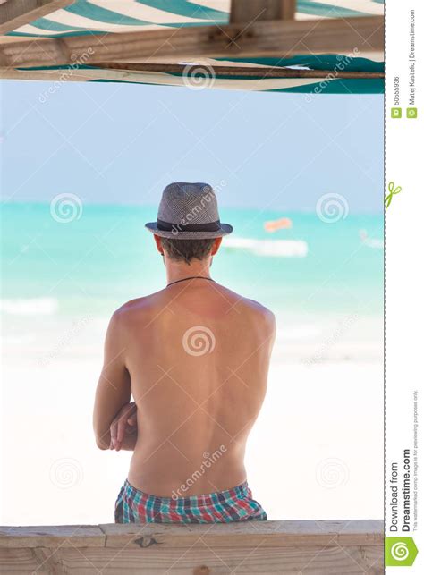 Hipster Man With Hat On Tropical Sandy Beach Stock Photo Image Of