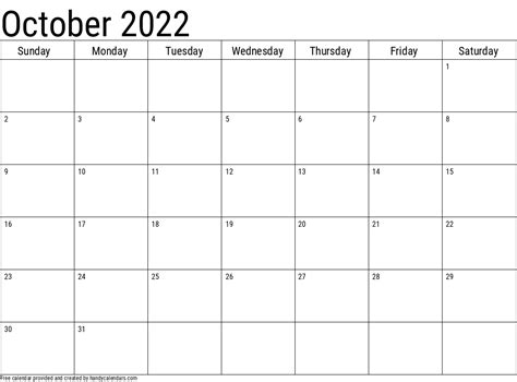 October 2022 Calendar Handy Calendars