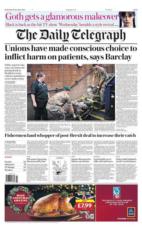 Daily Telegraph Front Page 21st Of December 2022 Tomorrow S Papers Today
